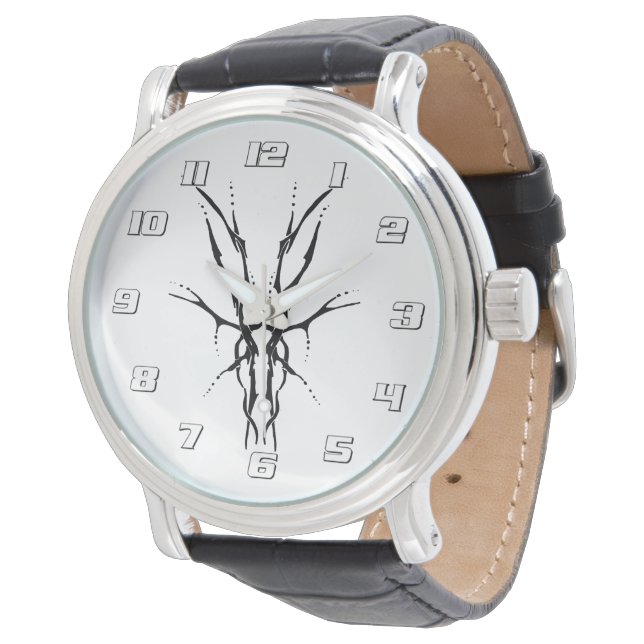 Black Tribal Deer Skull Hunting Design Watch (Angled)
