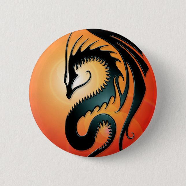 Black Tribal Dragon, red Pinback Button (Front)