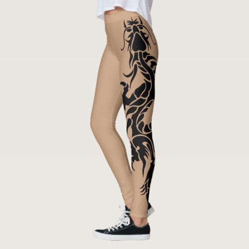 Black Tribal Dragon Tattoo In Skin Color Leggings