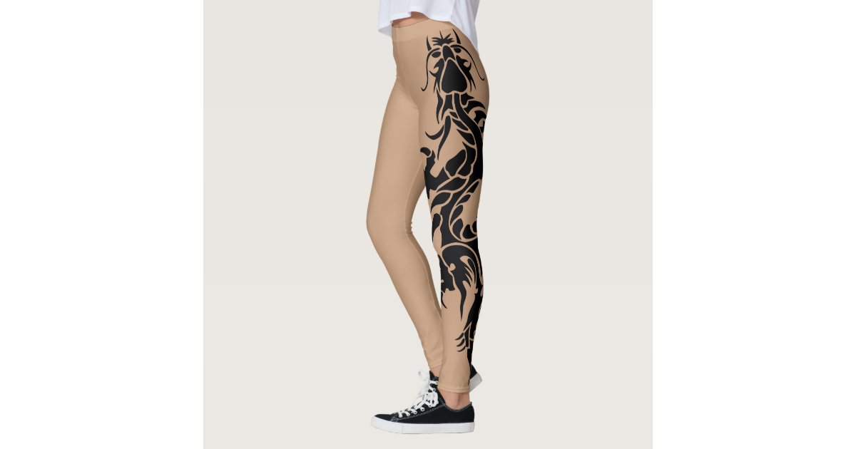 Black Tribal Dragon Tattoo In Skin Color Leggings