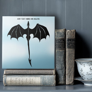 Black Tribal Flight Dragon Fantasy Blue Sky Ceramic Tile