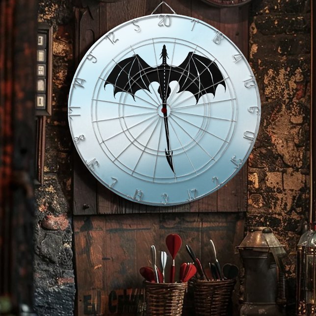 Black Tribal Flight Dragon Fantasy Blue Sky Dart Board (Creator Uploaded)