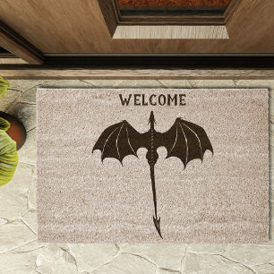 Black Tribal Flight Dragon Fantasy Fiber Doormat