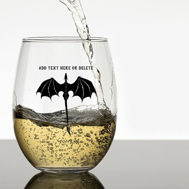 Black Tribal Flight Dragon Fantasy  Stemless Wine Glass (Creator Uploaded)