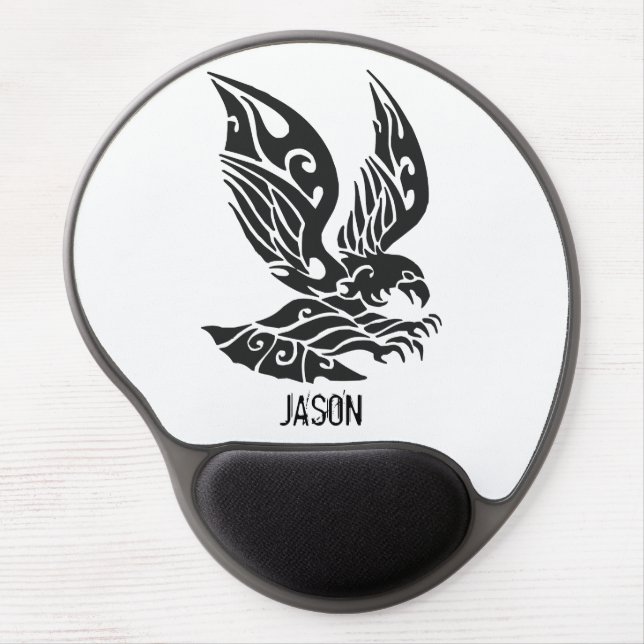 Black Tribal Flying Eagle Illustration Gel Mouse Pad (Front)