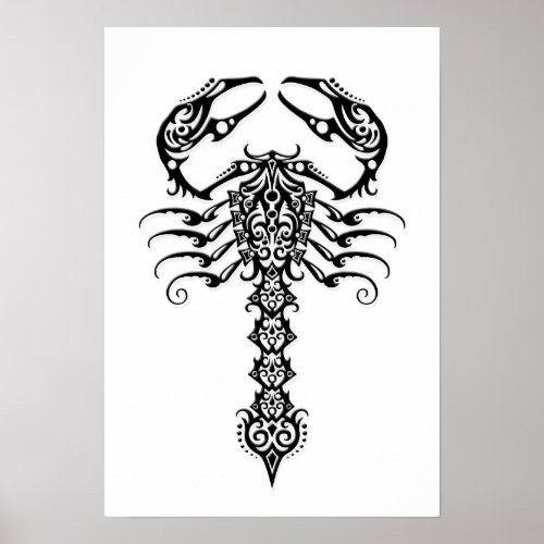 Black Tribal Scorpion on White Poster