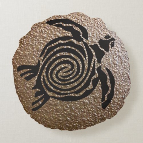 Black Tribal Spiral Sea Turtle Round Pillow