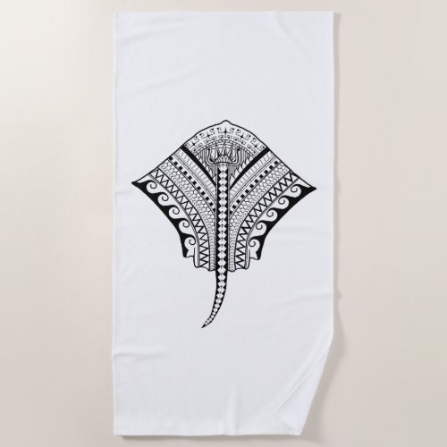 Black Tribal Stingray Manta Ray Beach Towel