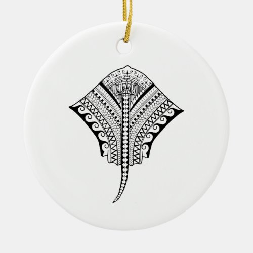 Black Tribal Stingray Manta Ray Ceramic Ornament