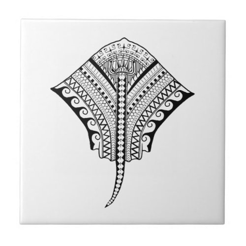 Black Tribal Stingray Manta Ray Ceramic Tile