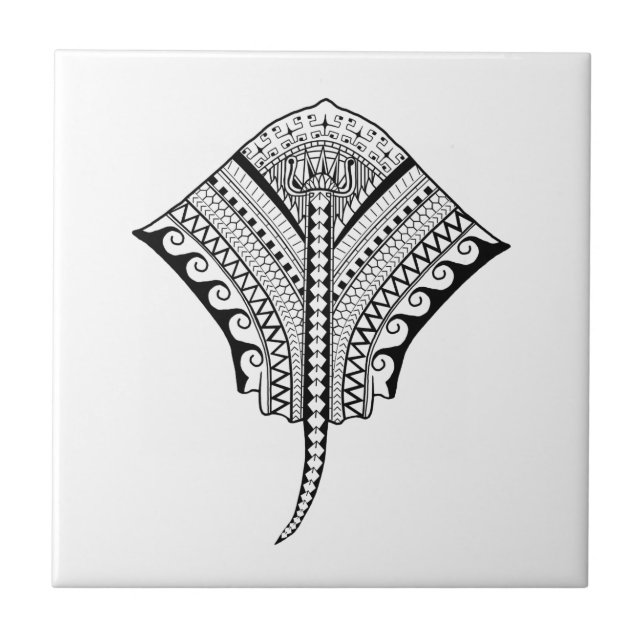 Black Tribal Stingray Manta Ray Ceramic Tile (Front)