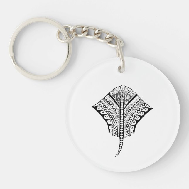 Black Tribal Stingray Manta Ray Keychain (Front)