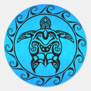 Black Tribal Turtle Classic Round Sticker