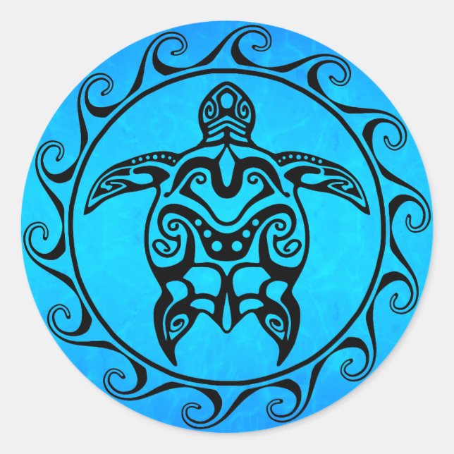 Black Tribal Turtle Classic Round Sticker (Front)