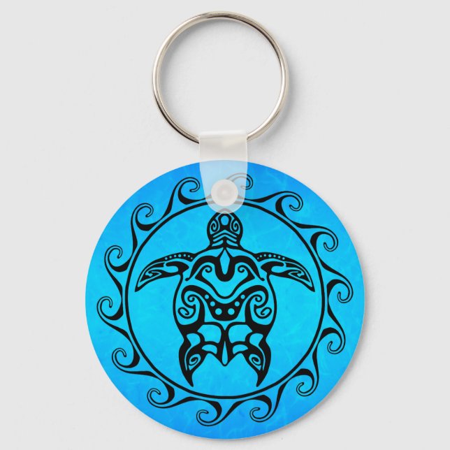 Black Tribal Turtle Keychain (Front)