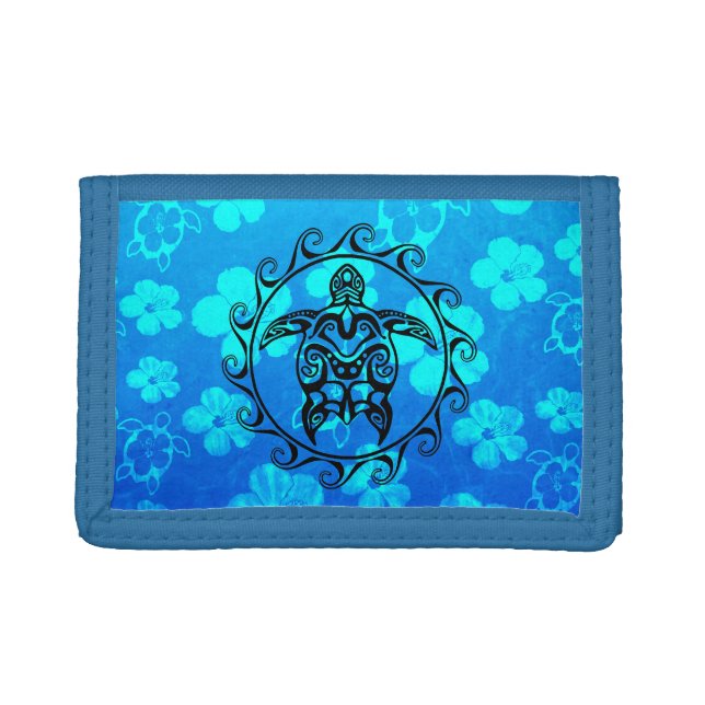 Black Tribal Turtle Tri-fold Wallet (Front)