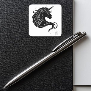 Black Tribal Unicorn Square Sticker