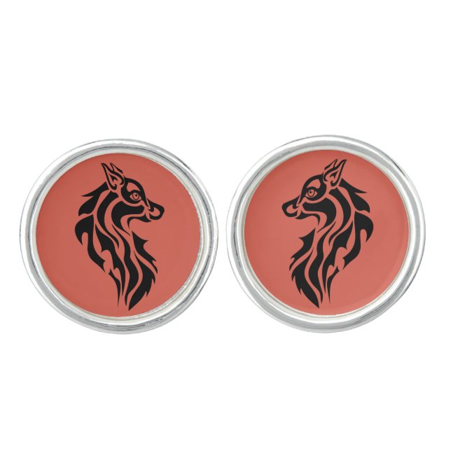 Black Tribal Wolf Cufflinks (Front)