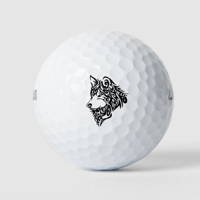 Black Tribal Wolf Golf Balls (Front)