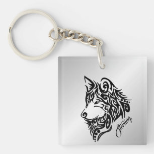 Black Tribal Wolf Keychain