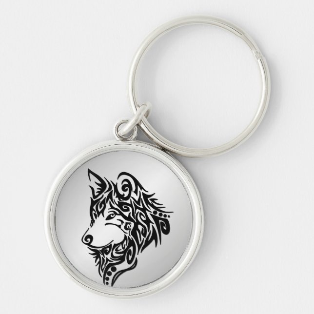 Black Tribal Wolf Keychain (Front)