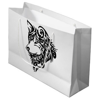 Black Tribal Wolf Large Gift Bag
