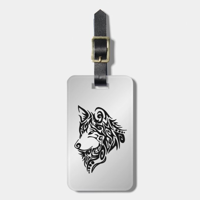 Black Tribal Wolf Luggage Tag (Front Vertical)