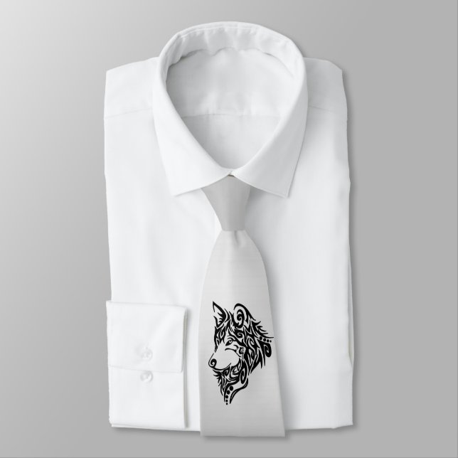 Black Tribal Wolf Neck Tie (Tied)