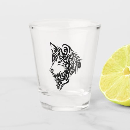 Black Tribal Wolf Shot Glass