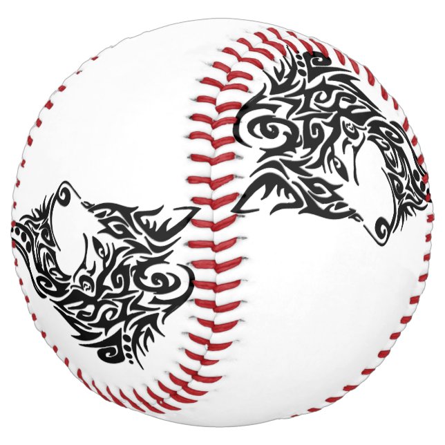 Black Tribal Wolf Softball (Angled)