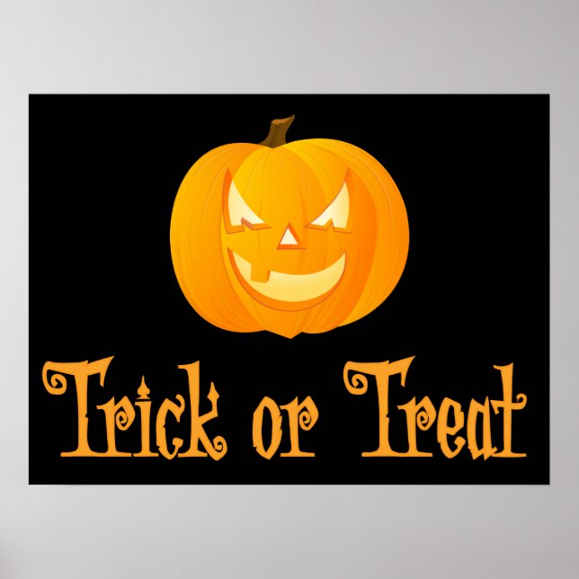 Black Trick Or Treat Halloween Sign Print 24x18 (Front)