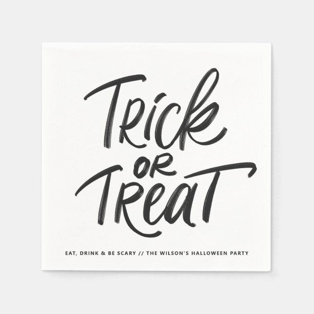 Black Trick or Treat Lettering Halloween Party Napkins (Front)
