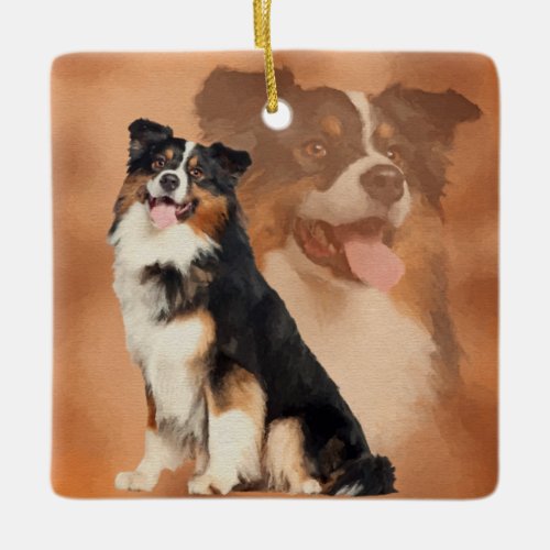 Black tricolor Australian Shepherd _ Aussie Ceramic Ornament