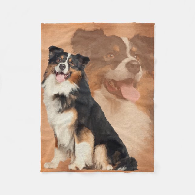 Black tricolor Australian Shepherd - Aussie Fleece Blanket (Front)