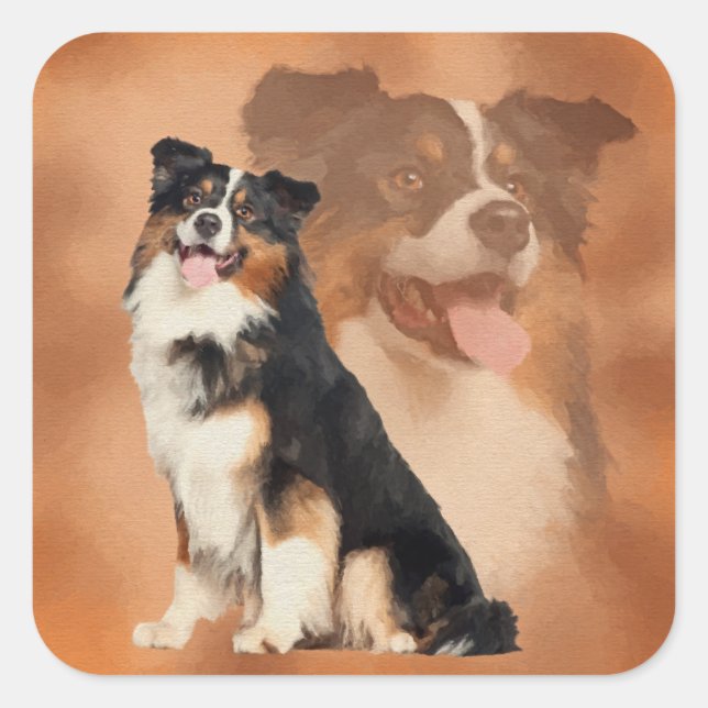 Black tricolor Australian Shepherd - Aussie Square Sticker (Front)