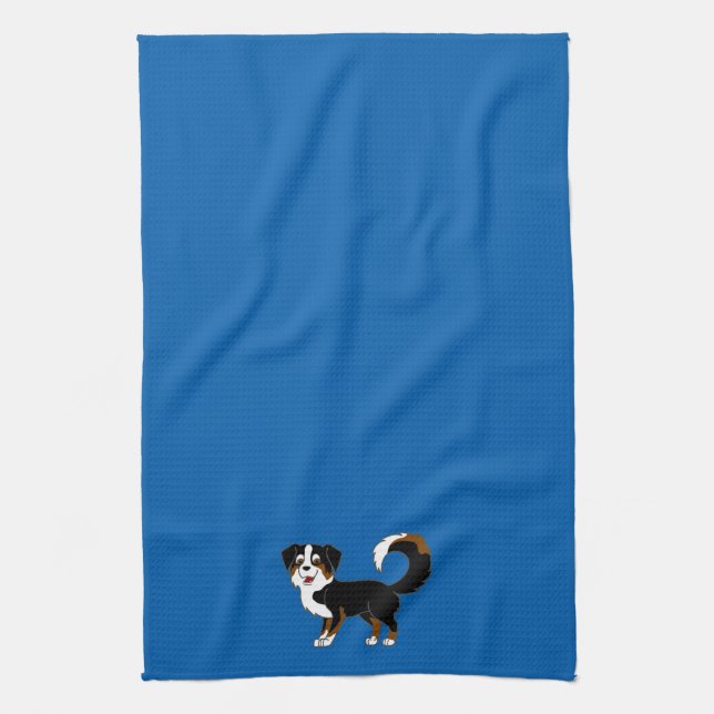 Black Tricolor Australian Shepherd Dog Kitchen Towel (Vertical)