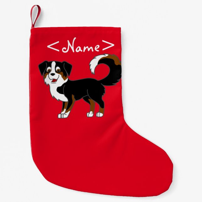 Black Tricolor Australian Shepherd Dog Small Christmas Stocking (Front)