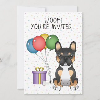 Black Tricolor French Bulldog Cute Dog Birthday Invitation