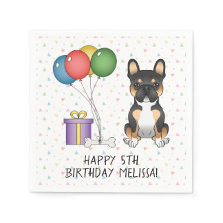 Black Tricolor French Bulldog Cute Dog Birthday Napkins