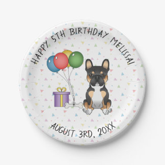 Black Tricolor French Bulldog Cute Dog Birthday Paper Plates