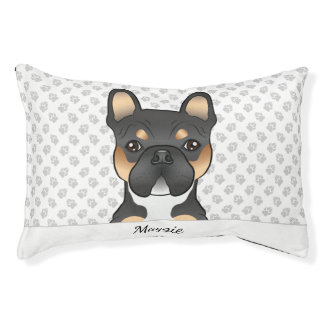 Black Tricolor French Bulldog Dog Head &amp; Name Pet Bed