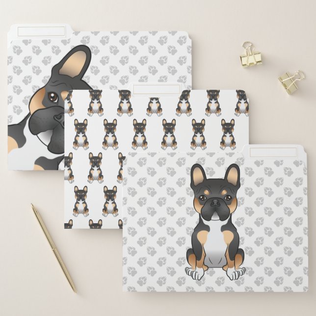 Black Tricolor French Bulldog / Frenchie Cute Dog File Folder (Set)