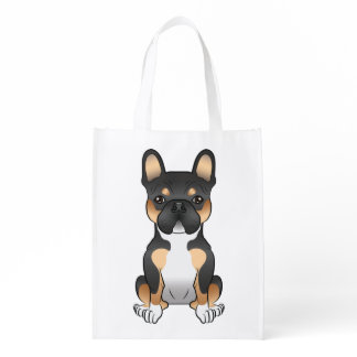 Black Tricolor French Bulldog / Frenchie Cute Dog Grocery Bag