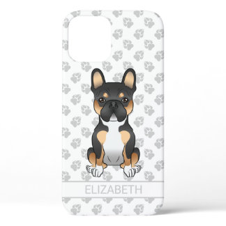 Black Tricolor French Bulldog Frenchie Dog &amp; Name iPhone 12 Case