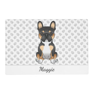 Black Tricolor French Bulldog Frenchie Dog &amp; Name Placemat