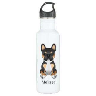 Black Tricolor French Bulldog Frenchie Dog &amp; Name Stainless Steel Water Bottle