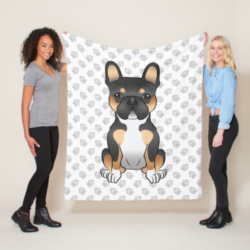 Black Tricolor French Bulldog Frenchie Dog  Paws Fleece Blanket