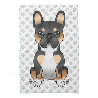 Black Tricolor French Bulldog Frenchie Dog &amp; Paws Kitchen Towel