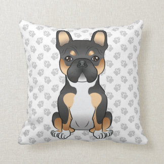 Black Tricolor French Bulldog Frenchie Dog &amp; Paws Throw Pillow