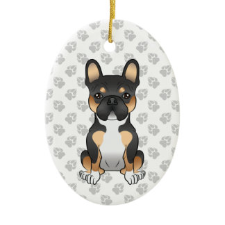 Black Tricolor French Bulldog Frenchie Dog &amp; Text Ceramic Ornament